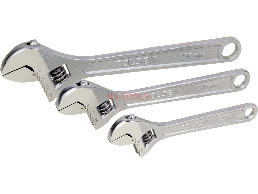 3Pcs Tolsen 6/8/10inch Crescent Adjustable Wrench Set SAE Metric Scale